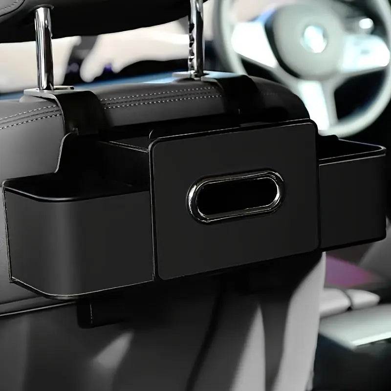 Car Seat Backrest Organizer with Tissue Holder and Adjustable Hooks - Double-Layer Storage Space for Snacks/Drinks, Durable ABS Storage Box Easy to Install, Compact Design Suitable for All Vehicles, Car Organization, High-Quality Resin, Road Travelers