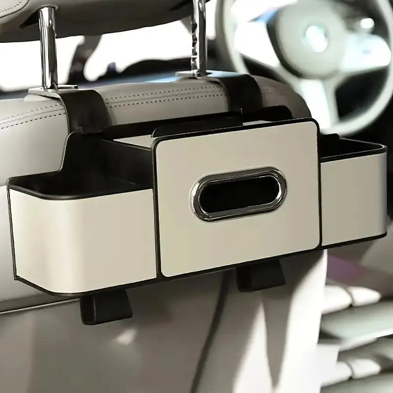 Car Seat Backrest Organizer with Tissue Holder and Adjustable Hooks - Double-Layer Storage Space for Snacks/Drinks, Durable ABS Storage Box Easy to Install, Compact Design Suitable for All Vehicles, Car Organization, High-Quality Resin, Road Travelers