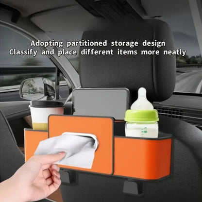 Car Seat Backrest Organizer with Tissue Holder and Adjustable Hooks - Double-Layer Storage Space for Snacks/Drinks, Durable ABS Storage Box Easy to Install, Compact Design Suitable for All Vehicles, Car Organization, High-Quality Resin, Road Travelers