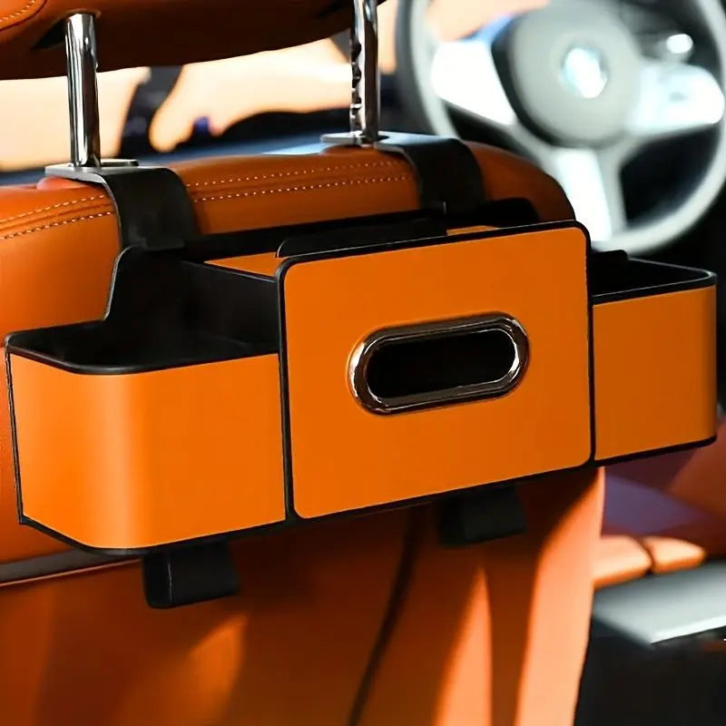 Car Seat Backrest Organizer with Tissue Holder and Adjustable Hooks - Double-Layer Storage Space for Snacks/Drinks, Durable ABS Storage Box Easy to Install, Compact Design Suitable for All Vehicles, Car Organization, High-Quality Resin, Road Travelers