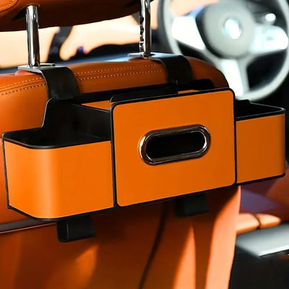 Car Seat Backrest Organizer with Tissue Holder and Adjustable Hooks - Double-Layer Storage Space for Snacks/Drinks, Durable ABS Storage Box Easy to Install, Compact Design Suitable for All Vehicles, Car Organization, High-Quality Resin, Road Travelers
